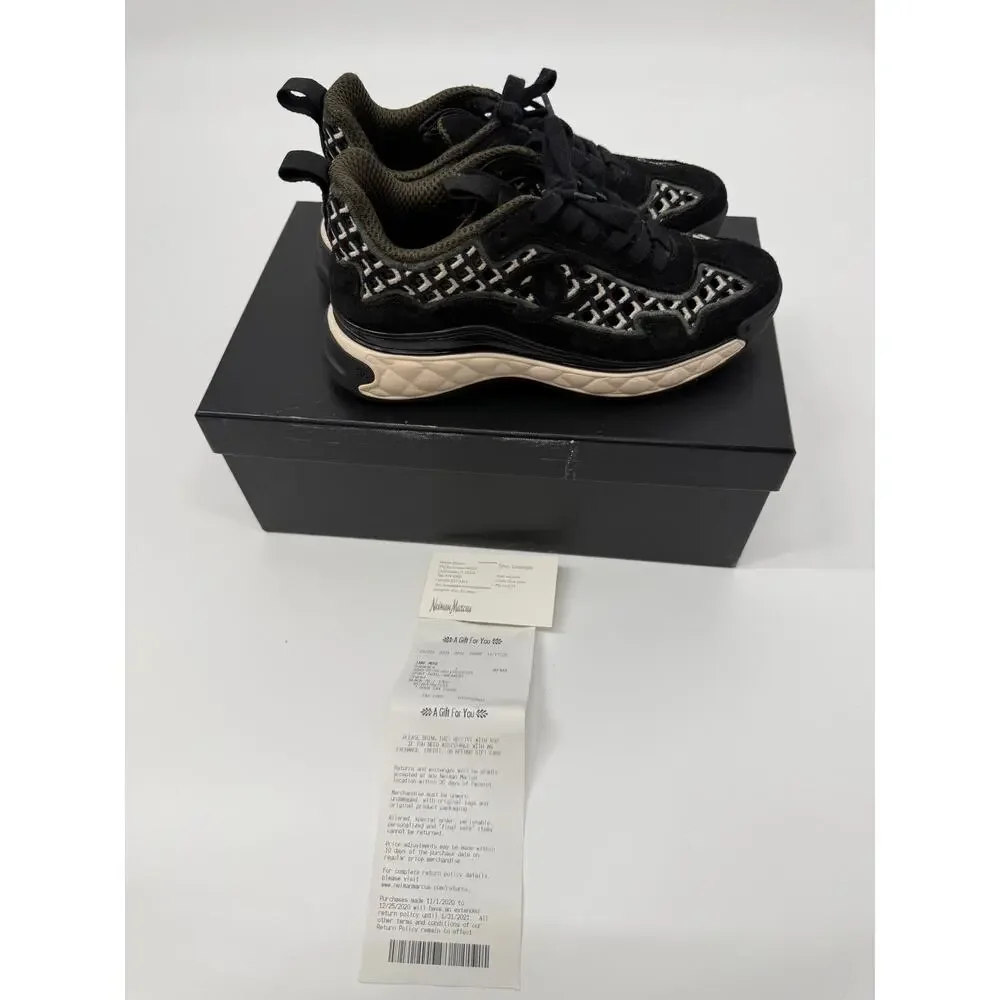 Chanel Interlocking CC Logo Trail Trainer Sneakers Black White Women's Size 37